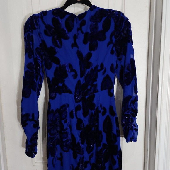 House of Harlow Revolve Womens Dress Ivan Blue Velour Burnout Ruffle Slit Sz XXS - Picture 14 of 15